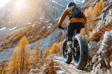 Naklejka premium Man on an Electric Mountain Bike in the Alps