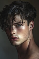 Obraz premium Intense gaze of young caucasian male with flawless features