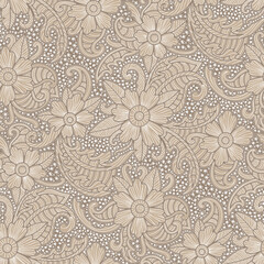 Paisley floral pattern, beige and white colors. Seamless floral pattern-569.