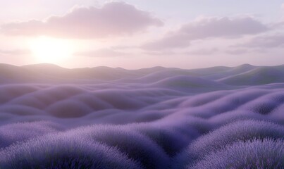 Serene sunset over rolling lavender hills.