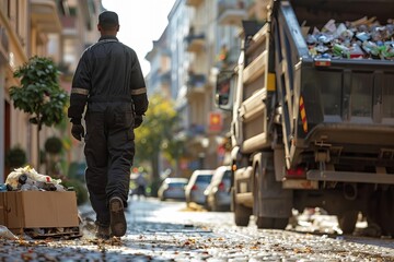 Garbage Collector Collecting Trash and Rubbish