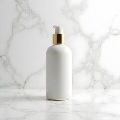 Minimalist luxury Elegant haircare bottle on pristine white marble