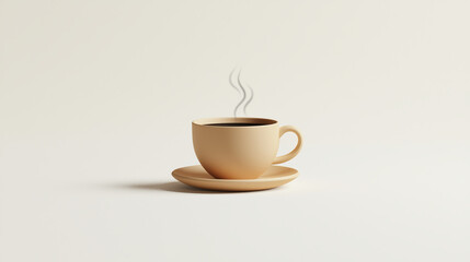 Steaming cup of coffee on saucer, minimalist setting.