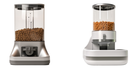 Automatic pet feeder isolated on transparent background, Set of