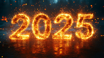 glowing 2025 text isolated on white background, perfect for holiday greetings, new year celebration flyers, and festive decorations
