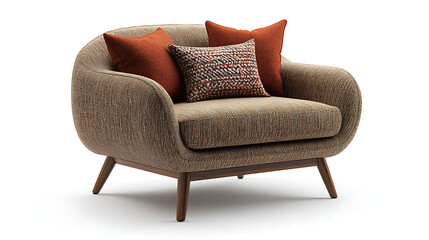 stylish Scandinavian armchair with fabric cushion isolated on white background, ideal for modern home furnishings and interior design
