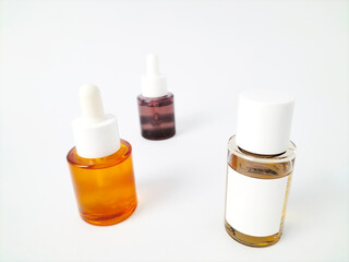 skin care product bottles isolated on white background