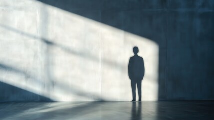 Obraz premium A lone shadow of a figure stretches across a blank wall. 