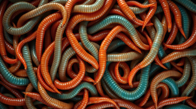 close-up of colorful worms intertwined in a dense cluster