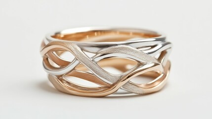 Fototapeta premium Wide gold ring, interwoven, textured design.