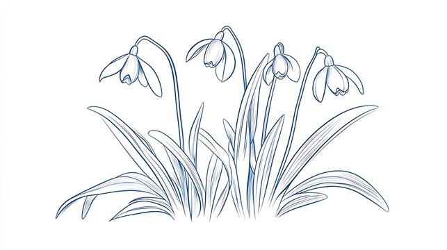 recommend clip art: Spring snowdrop flowers illustration, hand-drawn style, nature background