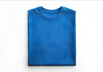 A blue Tshirt folded on a white background top view mockup template flat lay shot stock photo highresolution photography