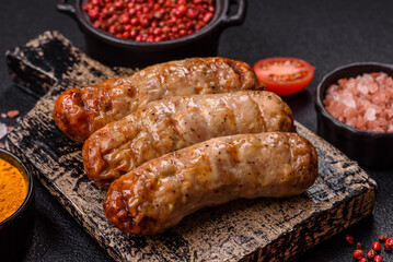 Juicy chicken or pork sausages with salt and spices