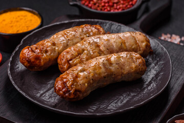Juicy chicken or pork sausages with salt and spices