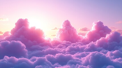 Pink sunset above fluffy cloudscape.