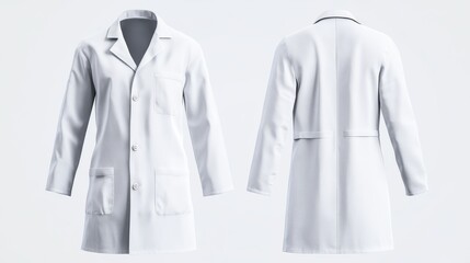 White doctor coat, medical uniform isolated on transparent background. Vector realistic mock up of lab costume front and side view. Clothes for medicine profession, nurse suit, physician robe