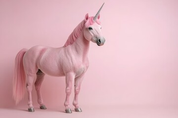 Pink unicorn standing on pink background