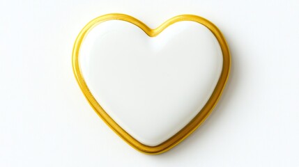Fototapeta premium A heart-shaped cookie with a white icing surface and a golden border, symbolizing love and affection.
