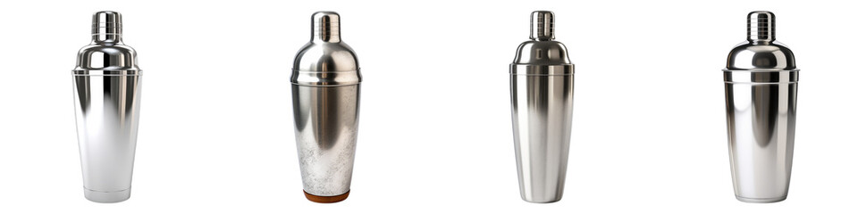 Cocktail shaker isolated on transparent background, Set of