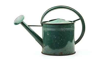 garden watering can isolated on white background with green metal finish for plant watering projects
