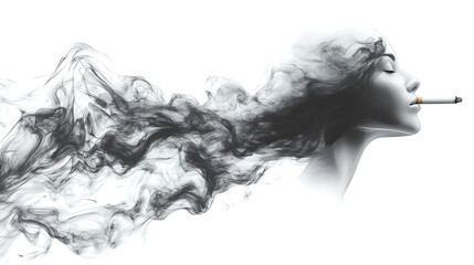 smoking cigarette isolated on white background with visible smoke for creative projects, marketing, and design
