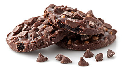 chocolate chip cookie on white background PNG, isolated design of delicious cookie with chocolate chips for food illustrations and dessert visuals
