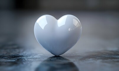 Fototapeta premium Glossy white heart on dark surface.