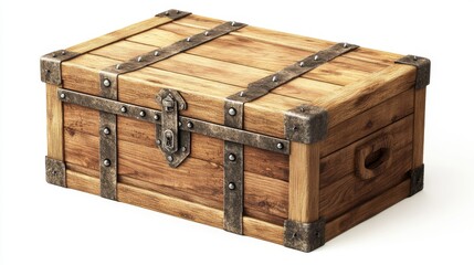 Wooden box closed by metal nails realistic vector illustration. New and aged wooden crate or cargo box for storage, transportation and delivery with postal symbols, isolated on white background