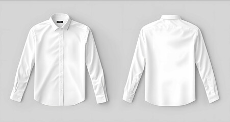 White shirt mockup template with long sleeves isolated on a gray background with front and back views in a flat lay Mockup of a white mens dress buttondown formal wea