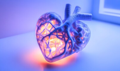Illuminated 3D-printed anatomical heart model.