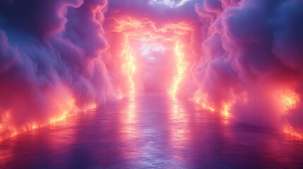 A bright orange and purple sky with a fire burning through it