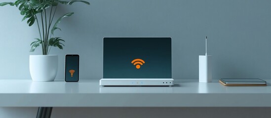 Modern Wireless Home Network Setup: Laptop, Smartphone, and Router