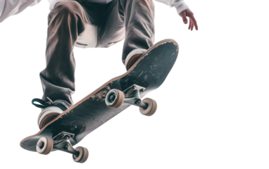 Skateboarder Performing a Kickflip with Precision and Style in Mid-Air Isolated on Transparent Background PNG