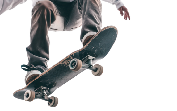 Skateboarder Performing a Kickflip with Precision and Style in Mid-Air Isolated on Transparent Background PNG