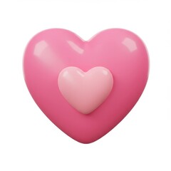 A 3D illustration of a pink heart shape with a smaller light pink heart inset in the center, isolated on a white background