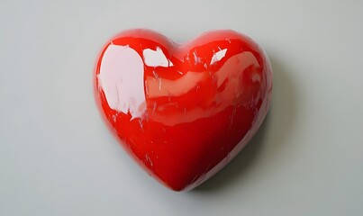 Shiny red heart on grey background.