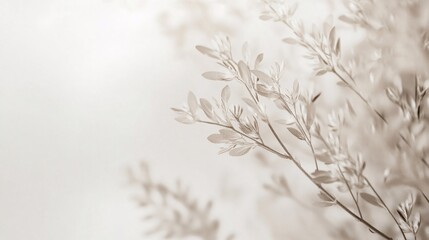 Naklejka premium Delicate branches with leaves creating soft shadows in neutral tones