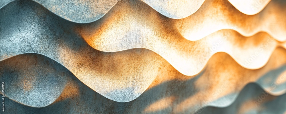 Poster Abstract backlit wavy textured wall creating a pattern of light and shadow