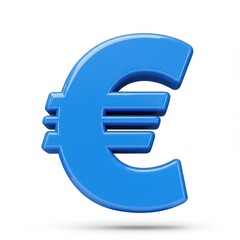Obraz premium A 3D illustration of a large blue Euro symbol with a glossy finish and rounded edges isolated on a white background