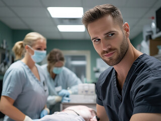 Obraz premium Medical professionals work together in a hospital setting