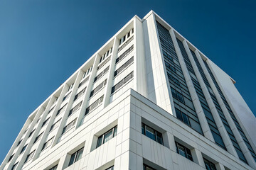Modern White Building Against Clear Blue Sky