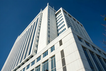 Fototapeta premium High-Rise Modern Building Against Bright Blue Sky