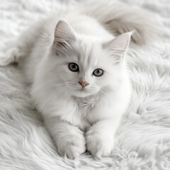 Fototapeta premium Peaceful White Kitten Resting on Soft White Surface