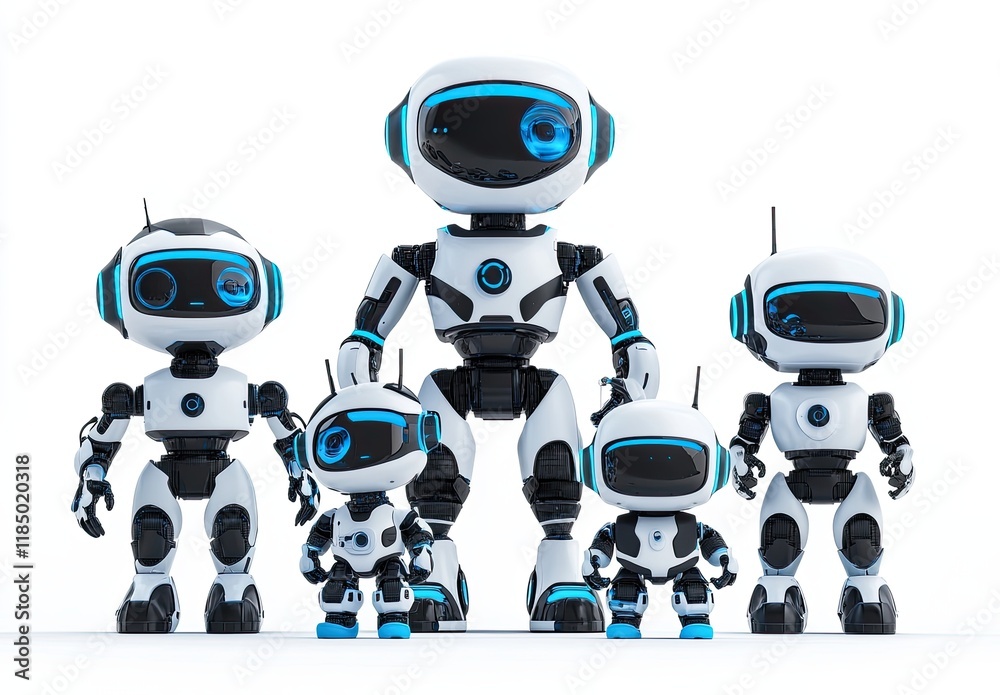 Poster a image of an ai robot using a smartphone, isolated on a clear white background with transparency