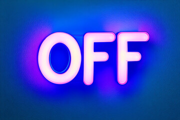 Bold "OFF" text illuminated as if emerging from a dark blue background, creating a modern and impactful visual perfect for technology, power, or minimalistic design themes