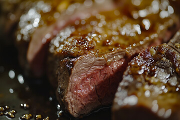 A close up of a piece of meat on a plate