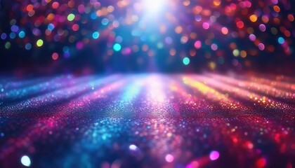 vivid bokeh abstract of colorful lights with glittered surface, perfect for festive, celebration, or party themes in design and art

