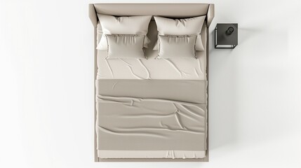 decorated bed topview for architeture with white background