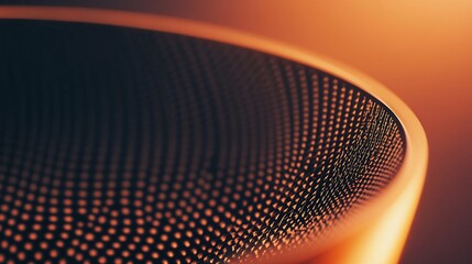 Abstract orange and black metallic grid creating concentric circles with warm lighting