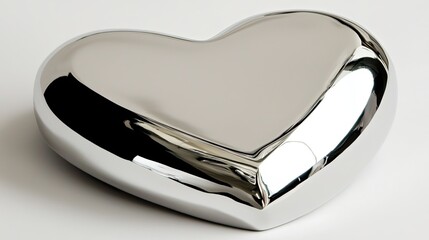 A shiny, metallic heart-shaped object reflecting light, suggesting themes of love or decoration.